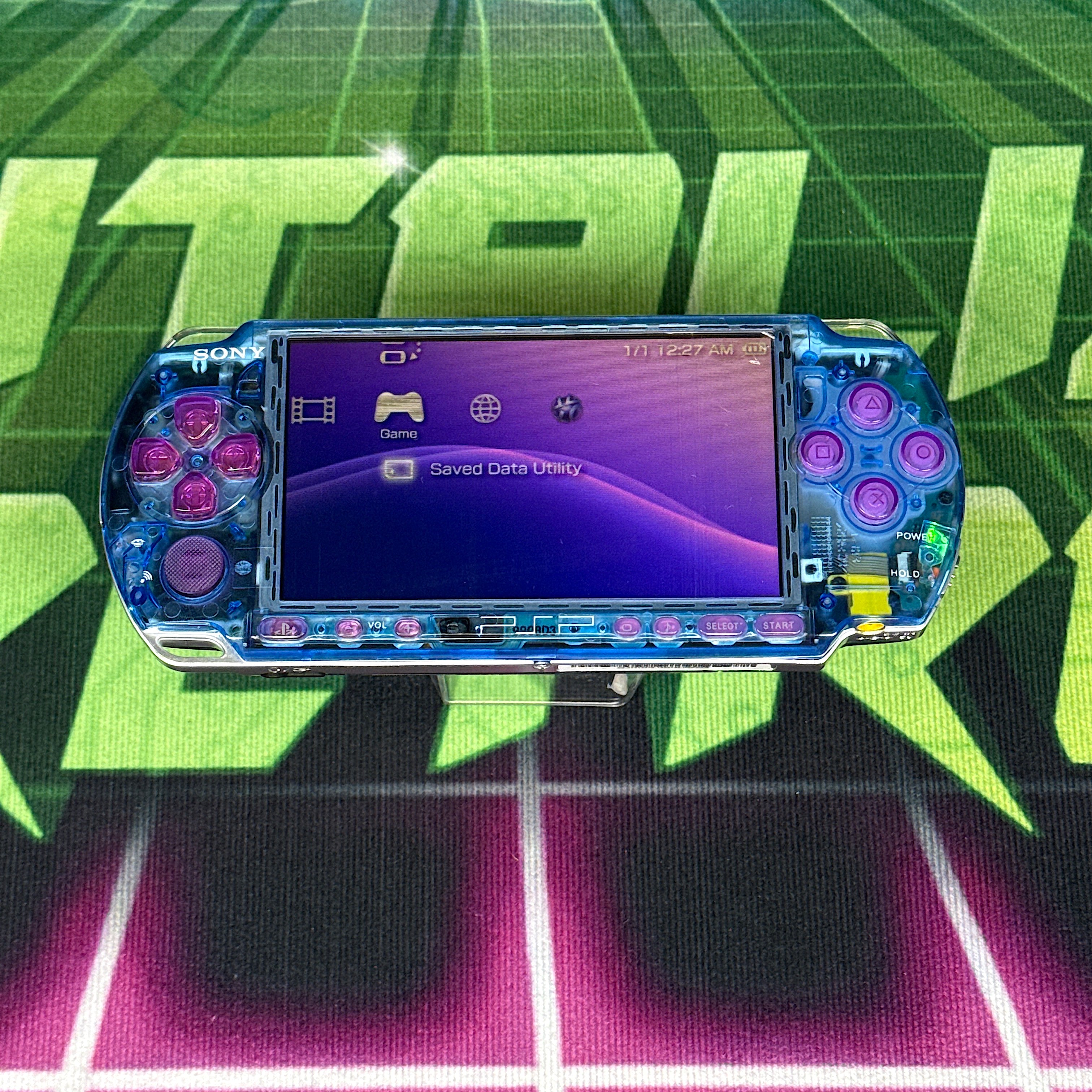 PSP 3000 Handheld Console – Clear Blue w/ Purple Buttons (Refurbished)