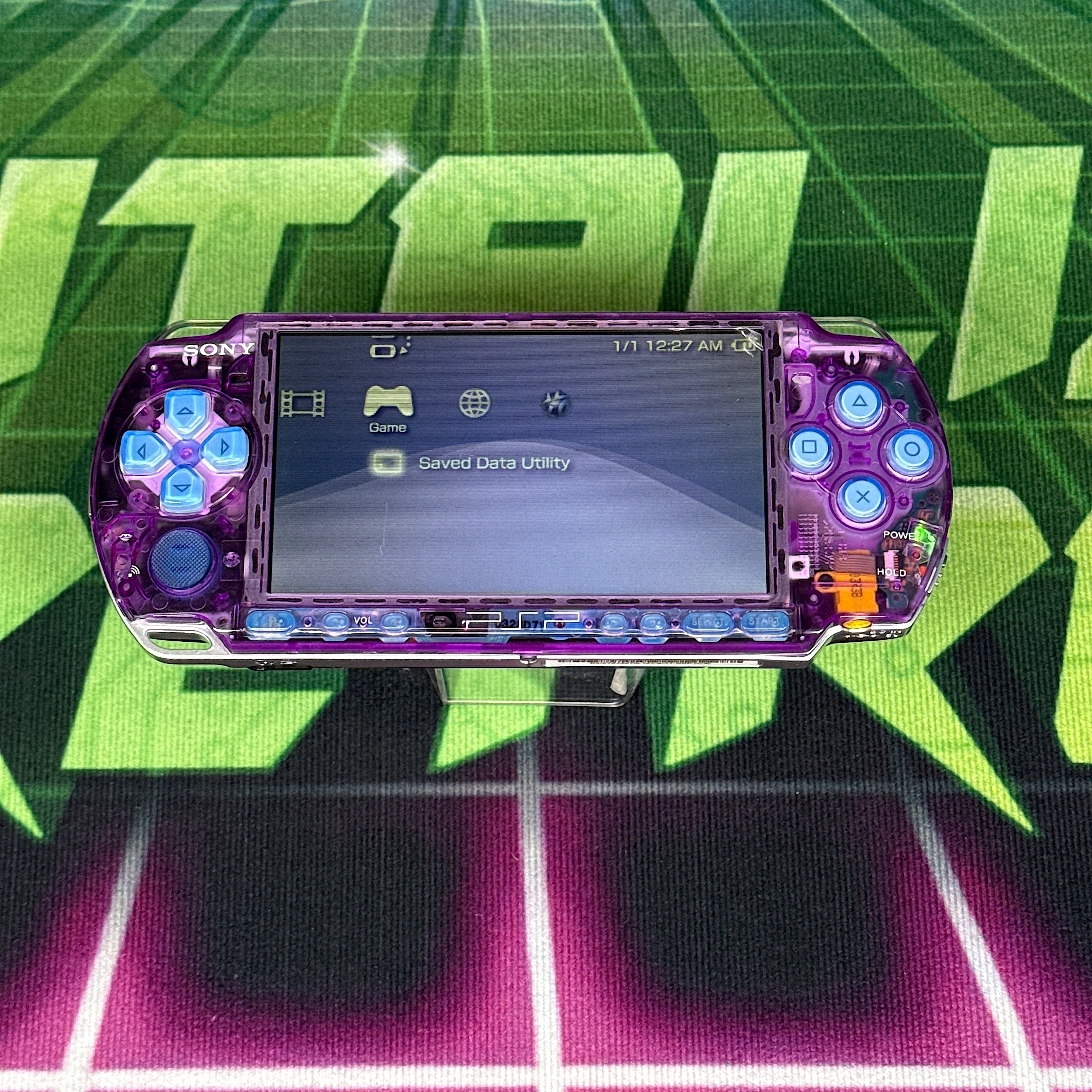 PSP 3000 Handheld Console – Clear Purple w/ Blue Buttons (Refurbished