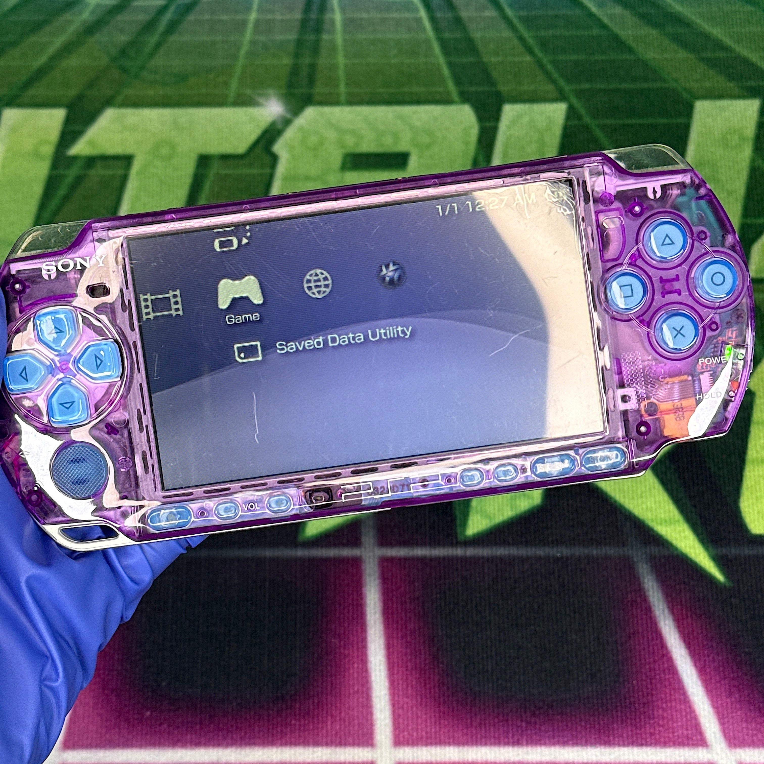 PSP 3000 Handheld Console – Clear Purple w/ Blue Buttons (Refurbished